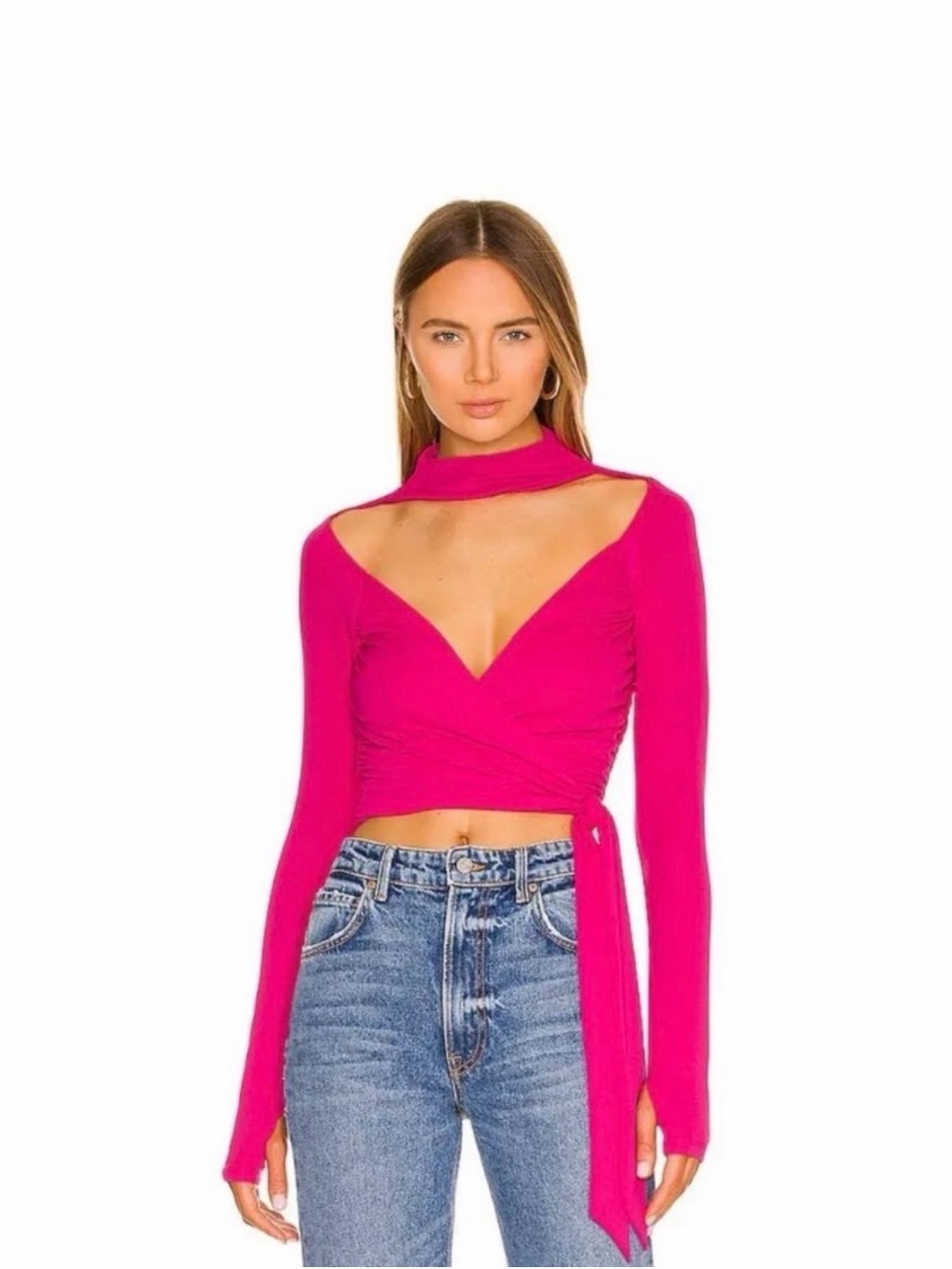 NBD Fuchsia Wrap Crop Top with Choker Neck